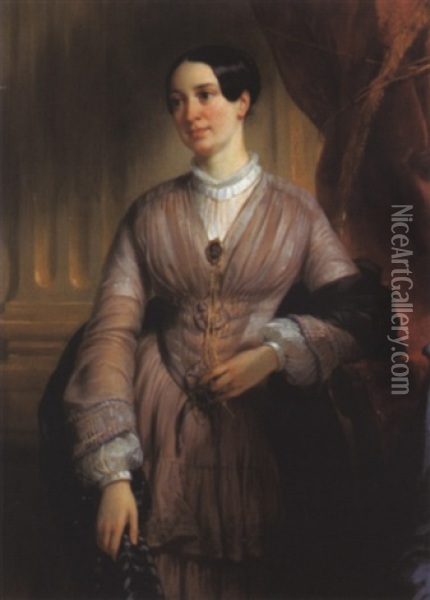 Portrait De Marie-eugenie Deveria, Fille De L'artiste Oil Painting - Eugene Deveria