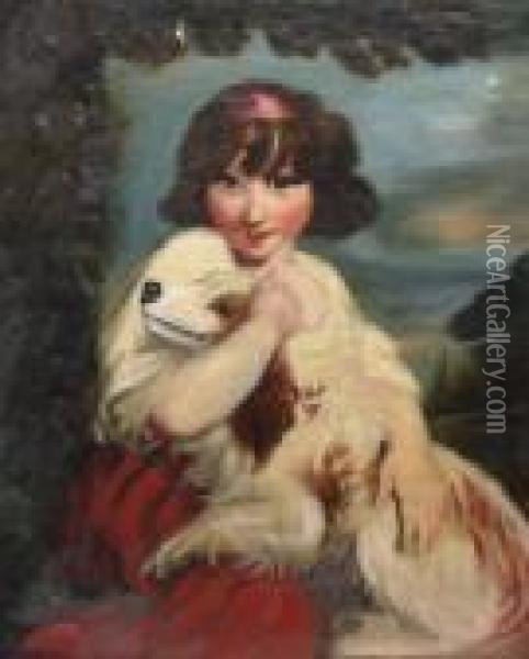 Girl With A Dog Oil Painting - Sir Joshua Reynolds