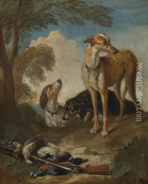 Three Hunting Dogs In A Landscape Oil Painting - Frans Snyders