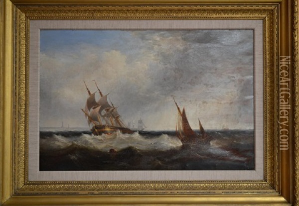 Fishing Boats And Other Shipping With Light Ships In The Humber Estuary Off Spurn Point Oil Painting - John Warkup Swift