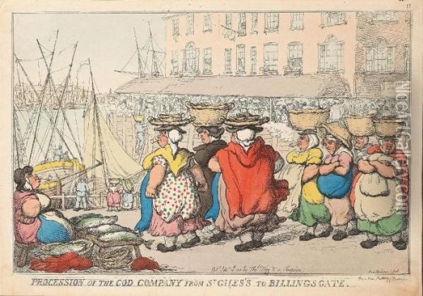 Procession Of The Cod Company From St Giles's To Billingsgate' Oil Painting - Thomas Rowlandson