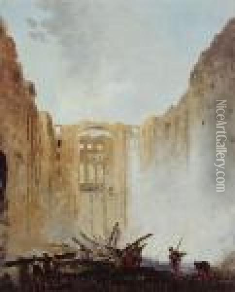 L'incendie De L'opera Au Palais Royal En 1781 Oil Painting - Hubert Robert