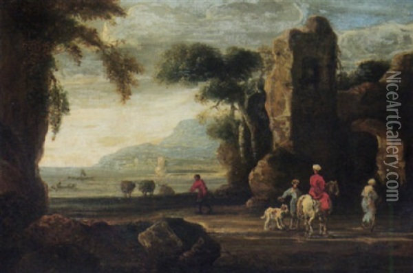 An Italianate Coastal Landscape With Travellers In The Foreground Oil Painting - Jan de Momper