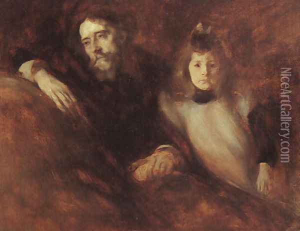Alphonse Daudet and his Daughter 1890 Oil Painting - Eugene Carriere