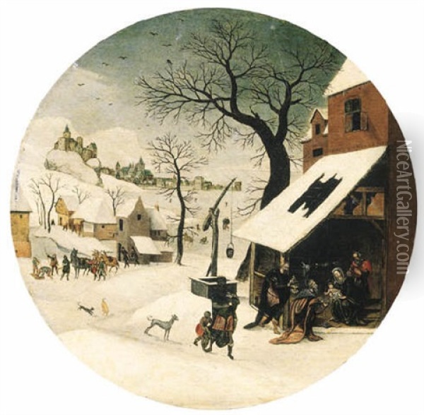 The Month Of January: A Winter Landscape With The Adoration Of The Magi Oil Painting - Abel Grimmer