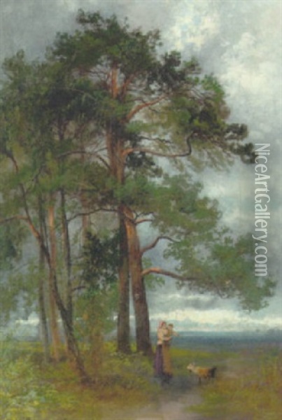 On The Edge Of The Common. Sunset Before A Storm, Carnavron Bay Oil Painting - Sydney Herbert