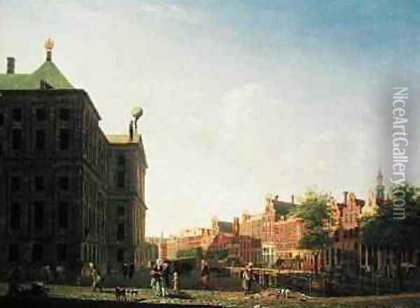A View along the Nieuwezijds Voorburgwal in Amsterdam showing the back of the Royal Palace, 1782 Oil Painting - Isaak Ouwater