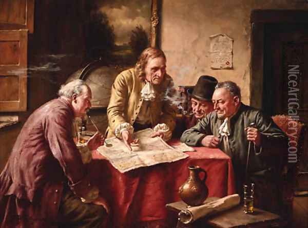 Surveying the Map Oil Painting - Fritz Wagner