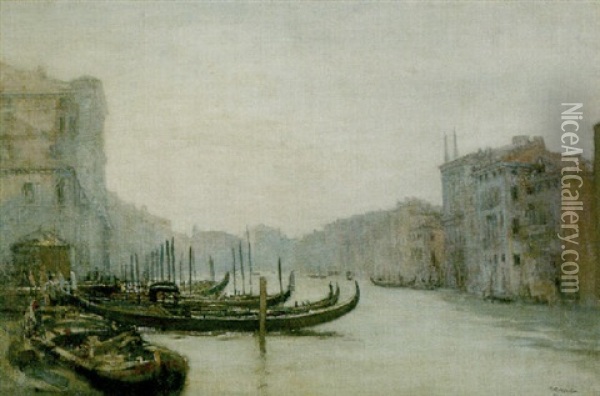 The Grand Canal, Evening Oil Painting - Walter Westley (Sir) Russell