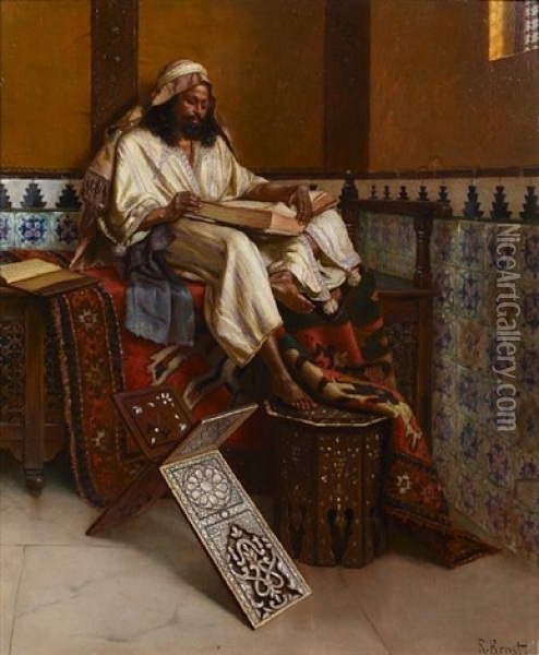 Reading The Qur'an Oil Painting - Rudolf Ernst