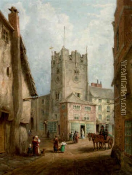 An English Village Oil Painting - William Rickarby Miller