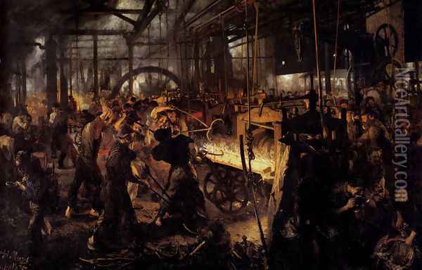 The Foundry Oil Painting - Adolph von Menzel