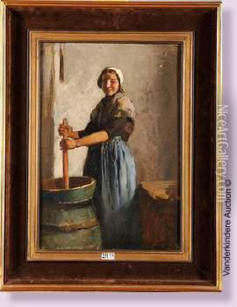 Femme Faisant Du Beurre Oil Painting - Frans Meerts