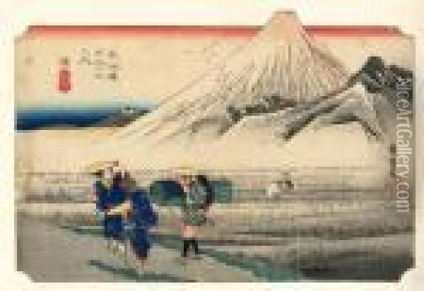 Les 53 Stations Du Tokaido, Hara, Asa No Fuji Oil Painting - Utagawa or Ando Hiroshige