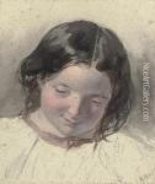 Head Study Of A Young Girl Oil Painting - William Henry Hunt