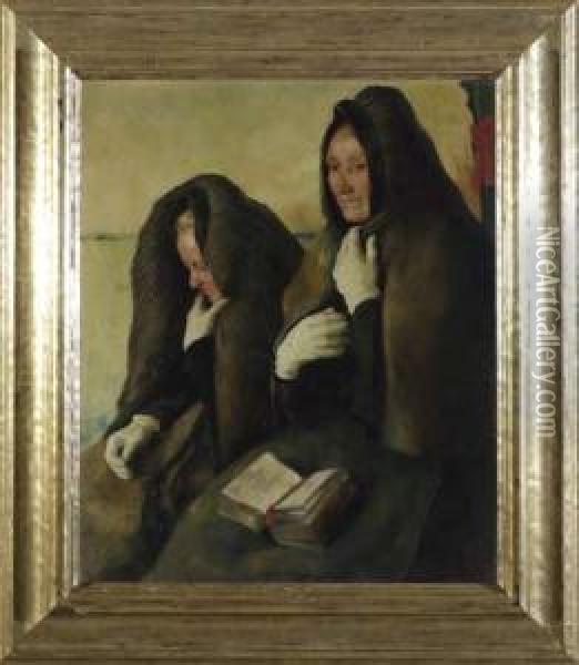 Zwei Schwalmerinnen In Trauertracht Oil Painting - Karl Mons