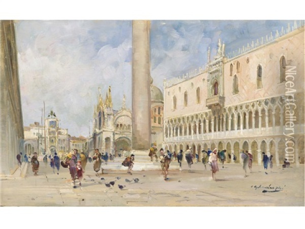 Palazzo Ducale E Chiesa San Marco Oil Painting - Cesare Gheduzzi