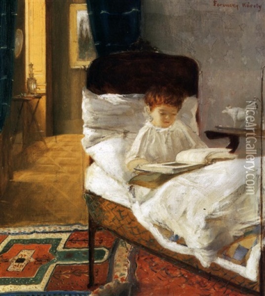 Valer Agyban (valer In Bed) Oil Painting - Karoly Ferenczy