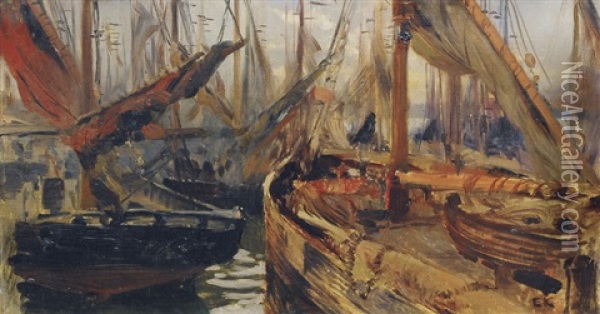 Hamburg Harbour Oil Painting - Erich Kips