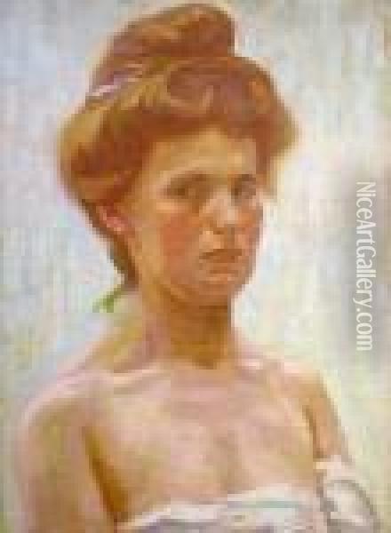 Portrait De Femme Aux Yeux Verts Oil Painting - Raphael-Leon Leguilloux