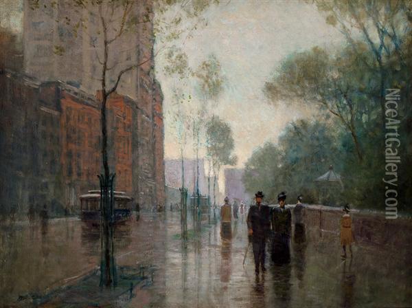 A Rainy Day In New York Oil Painting - Paul Cornoyer