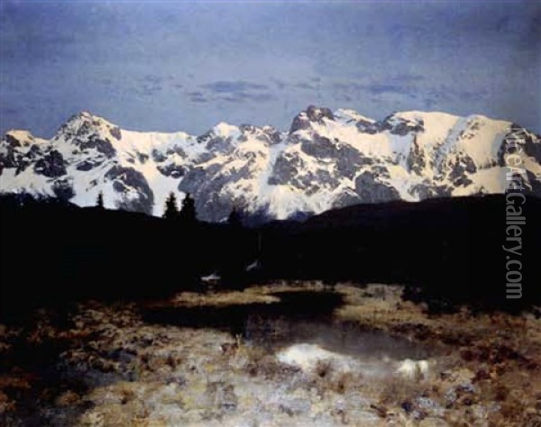 Benediktenwand In Der Morgensonne Oil Painting - Josef Schmitzberger