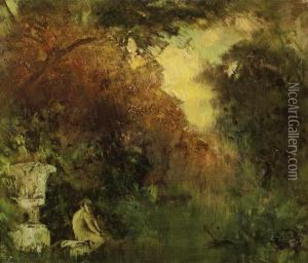 Bathing In The Forest Oil Painting - Friedrich Von Thiersch