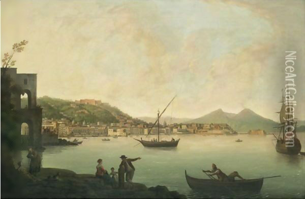 A View Of The Bay Of Naples From Posillipo With Figures On The Shore Oil Painting - Pietro Fabris