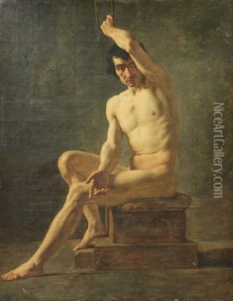 Academie D'homme Assis, Le Bras Gauche Leve Oil Painting - Pierre Narcisse Guerin