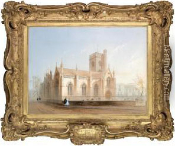 Students Before St. Mary Magdalene Church, Oxford Oil Painting - Thomas Miles Richardson
