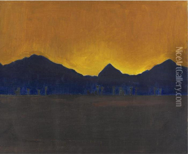 Sunset Oil Painting - Joseph Stella