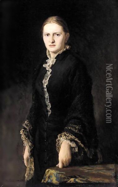 Portrait Of A Lady In Black Oil Painting - Nikolai Aleksandrovich Yaroshenko