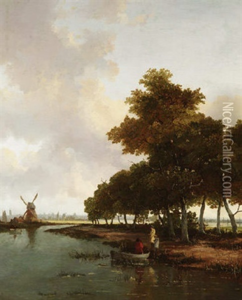 Weite Hollandische Landschaft Mit Zahlreichen Windmuhlen Oil Painting - Hendrik Barend Koekkoek