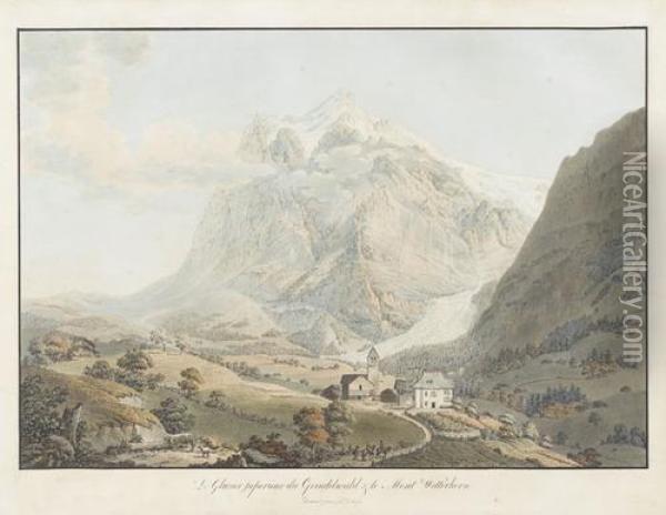 Le Glacier Superieur Du Grindelwald & Le Mont Wetterhorn Oil Painting - Simon Daniel Lafond