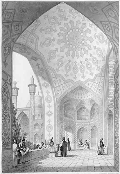 The Vestibule of the Main Entrance of the Medrese-i-Shah-Hussein, Isfahan, plate 21 from Modern Monuments of Persia Oil Painting - Pascal Xavier Coste