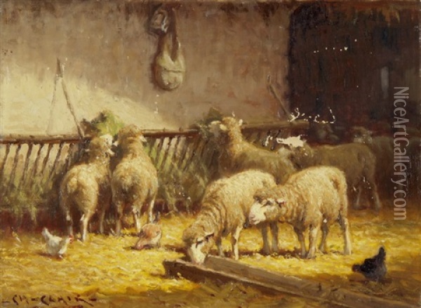 Schafe Im Stall Oil Painting - Charles H. Clair