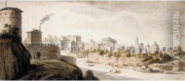 View Of Rome, Seen Across The Tiber From The Monte Gianicolo Oil Painting - Adriaen van Nieulandt