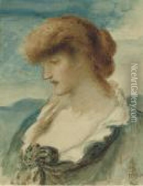 Head Of A Woman With Red Hair, In Profile To The Left Oil Painting - Simeon Solomon