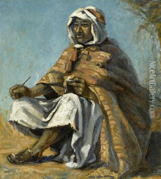 Bedouin Seated With Pen And Book Oil Painting - Frank Buchser