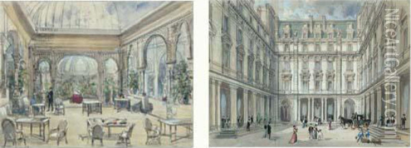 Neuf Dessins De L'hotel Continental A Paris, Vers 1880 Oil Painting - Hubert Clerget
