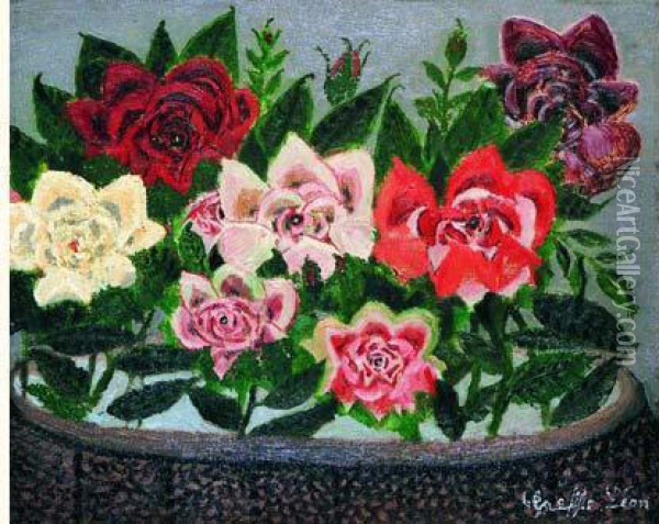 Fleurs Oil Painting - Leon Greffe