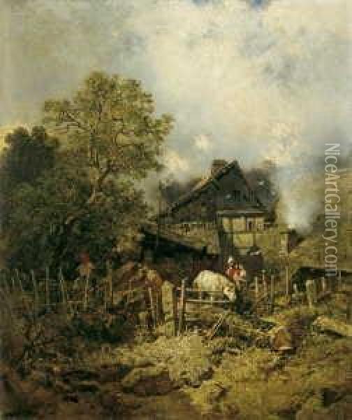 Das Alte Bauernhaus. Signiert 
Und Datiert Unten Links: C. Hoguet 1852. Ol Auf Leinwand. H 54,5; B 46 
Cm. Oil Painting - Charles Hoguet
