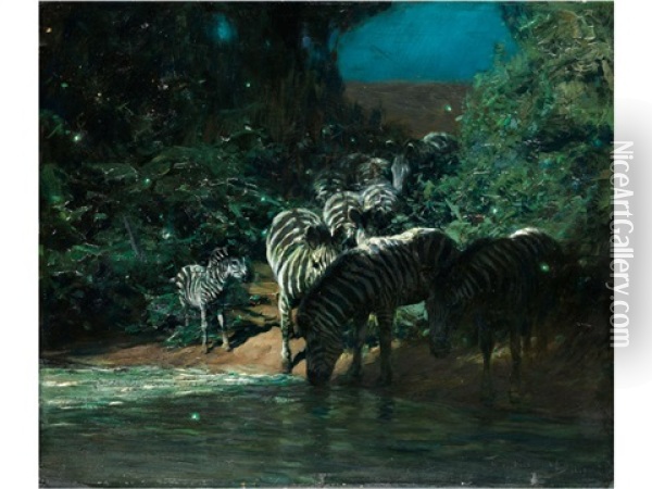 Tropennacht Am Fluss Oil Painting - Wilhelm Friedrich Kuhnert