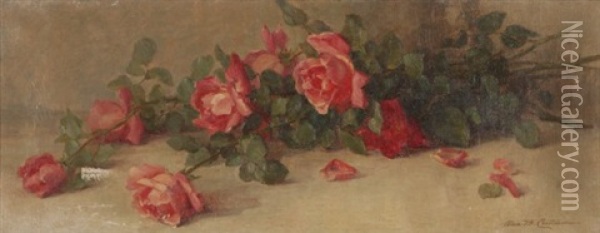 Red Rose Still Life Oil Painting - Alice Brown Chittenden