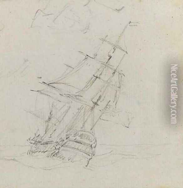 An East Indiaman heeling in the breeze Oil Painting - William Daniell
