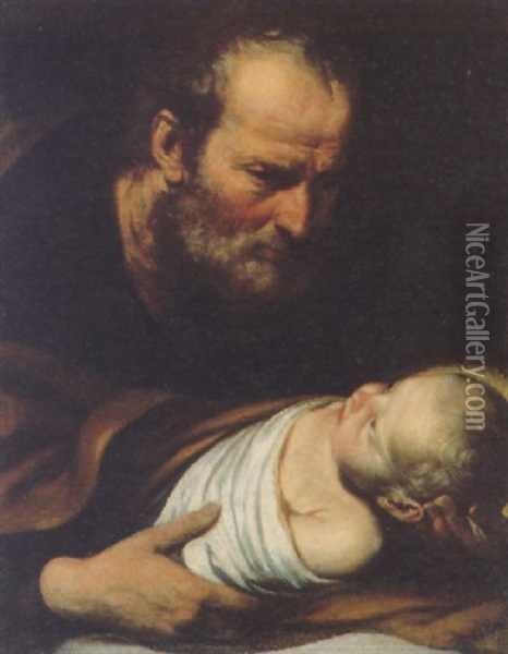 St. Joseph With The Infant Christ Oil Painting - Giacomo Farelli