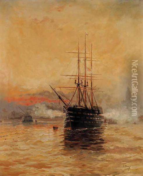 Untitled - Three Masted Ship Atharbour Oil Painting - Lee Hayes