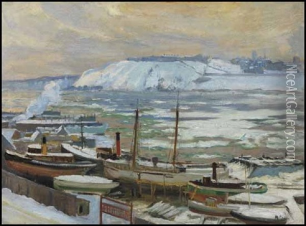 The Shipyards, Lauzon, Quebec Oil Painting - Maurice Galbraith Cullen