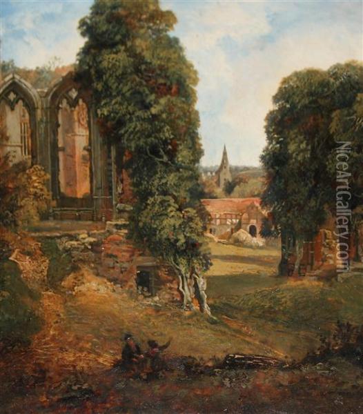 The Oriel Window, And Kenilworth Church From The Upper End Ofthe Great Hall Oil Painting - George Hilditch