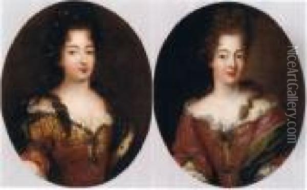 Deux Portraits En Buste De Jeunes Femmes Oil Painting - Pierre Le Romain I Mignard